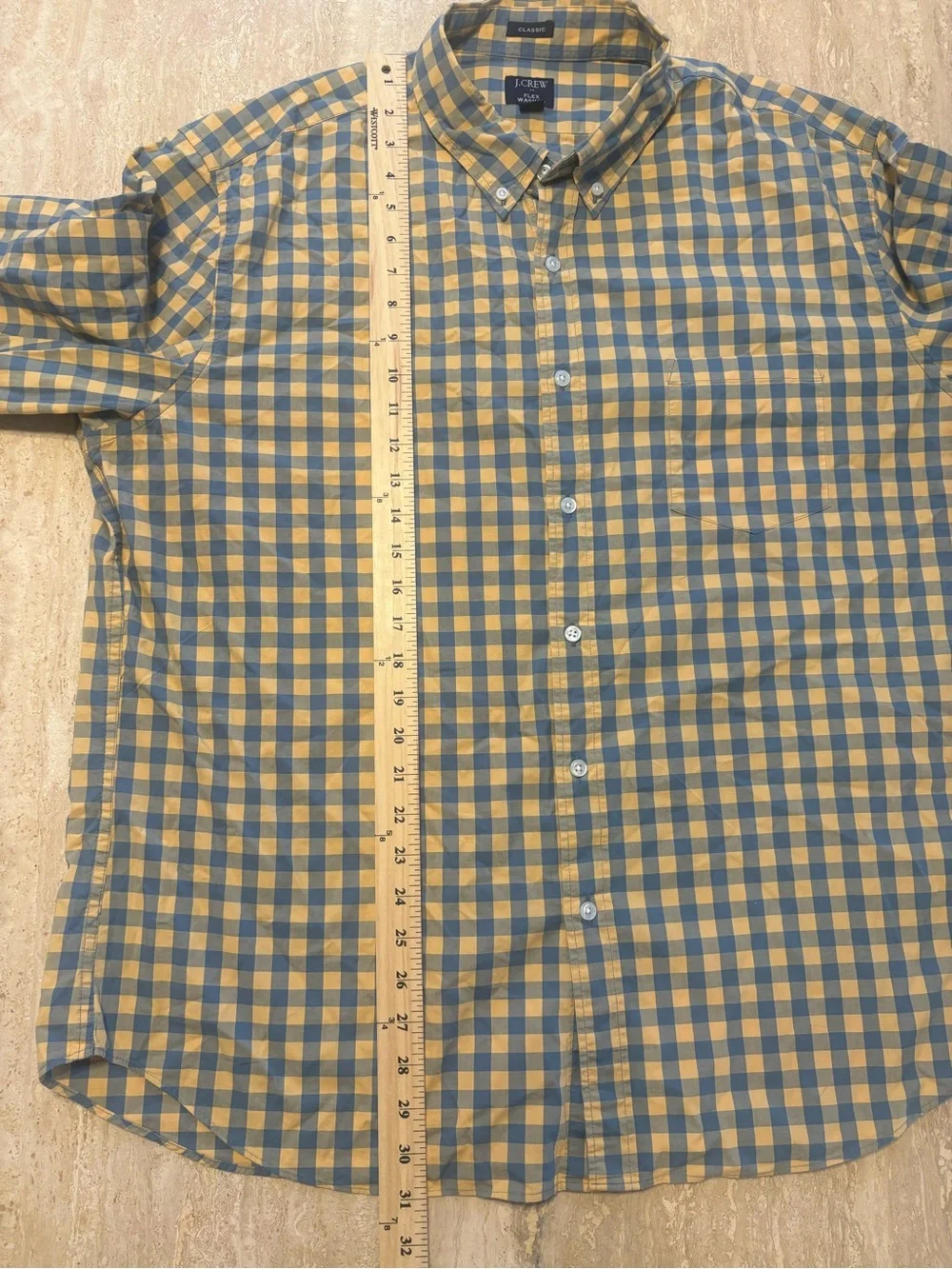 J.Crew Mens XXL Flex Washed Classic Fit Blue Yellow Gingham Shirt #0077